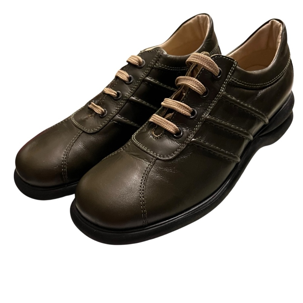 Walking Company Leather Shoes Lace Green Olive Casual Comfort Oxford Italy 38